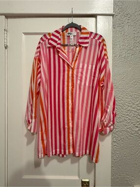 NWT Beach Riot Pink & Orange Striped Swim Coverup Shirt